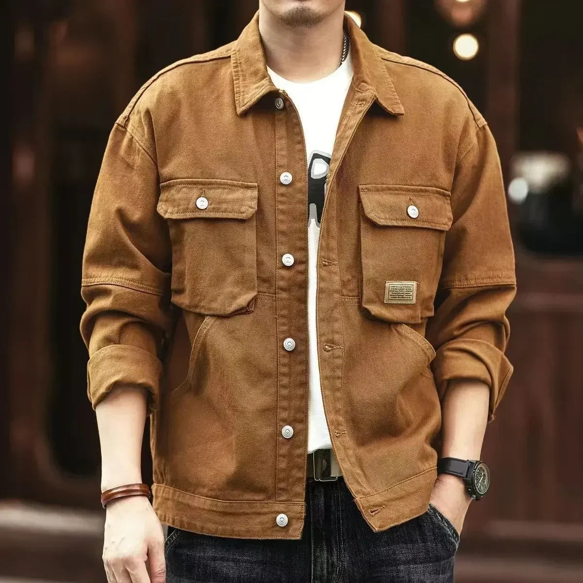 Manteau de cowboy pour hommes bouton automne lâche nouveau blouson en jean homme taille L mode rétro japonaise cow-girl vêtements élastiques à bas prix