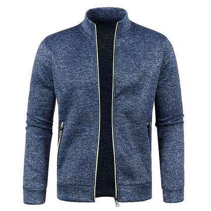 Stand Collar Long Sleeves Pockets Zipper Placket Sweatshirt Coat Men Spring Autumn Solid Color Plus Size Sport Outerwear