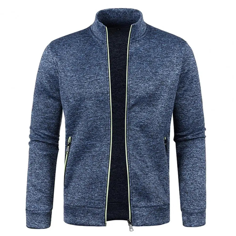 Stand Collar Long Sleeves Pockets Zipper Placket Sweatshirt Coat Men Spring Autumn Solid Color Plus Size Sport Outerwear