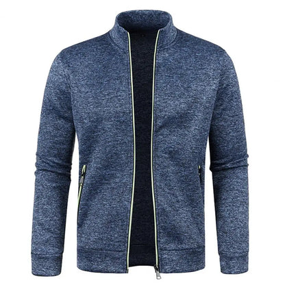 Stand Collar Long Sleeves Pockets Zipper Placket Sweatshirt Coat Men Spring Autumn Solid Color Plus Size Sport Outerwear
