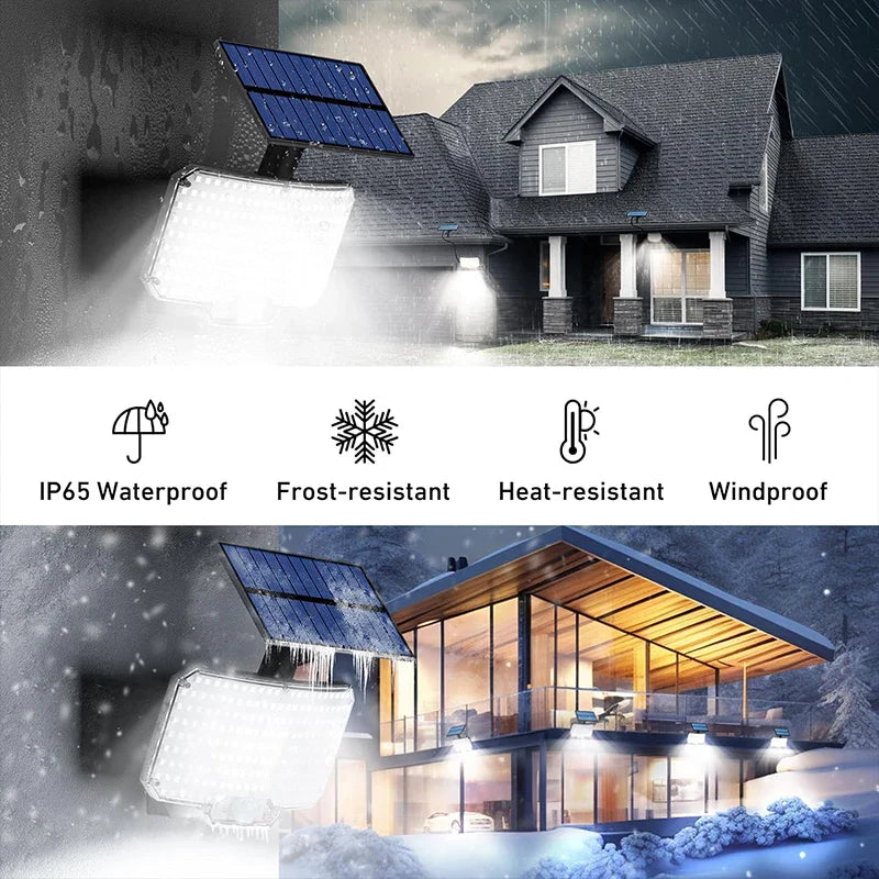 Lumière solaire extérieure Super lumineuse capteur de mouvement solaire forte puissance LED applique murale de jardin IP65 étanche 3 modes de fonctionnement