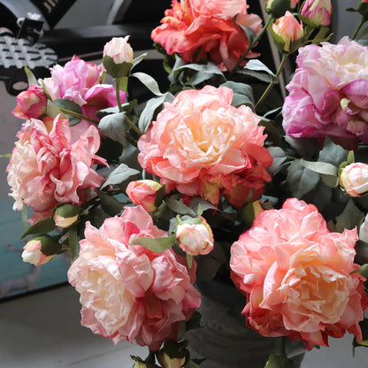Grand Bouquet de pivoines blanches haut de gamme, fleurs artificielles pour décoration de mariage, de maison, fausses fleurs pour le nouvel an, décorations d'automne