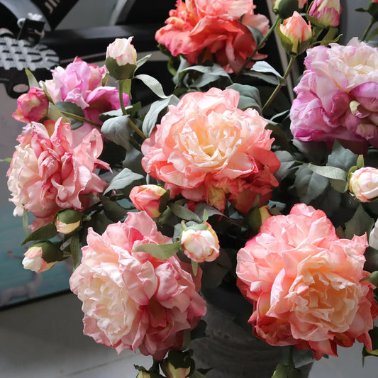 Grand Bouquet de pivoines blanches haut de gamme, fleurs artificielles pour décoration de mariage, de maison, fausses fleurs pour le nouvel an, décorations d'automne