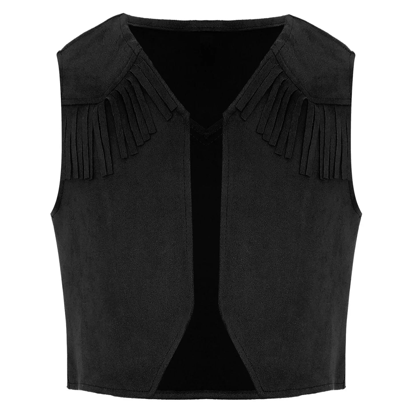 Gilet de Cowboy occidental pour enfants, garçons et filles, Costume de Cosplay d'halloween, pompon en daim, manteau ouvert sur le devant, hauts