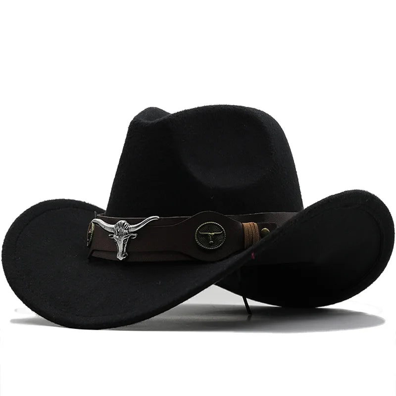 Nouveau chapeau de Cowboy occidental à bord roulé casquette de Cowgirl Cowboy Jazz Fedora chapeaux casquette en feutre avec bande de vache pour femmes hommes enfants