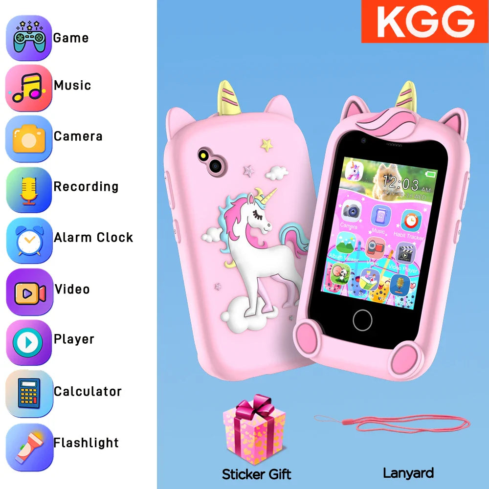 Téléphone intelligent pour enfants Filles Garçons Jouets Téléphone portable Double appareil photo Lecteur de musique 17 jeux Téléphone d'apprentissage pour tout-petits Cadeaux d'anniversaire