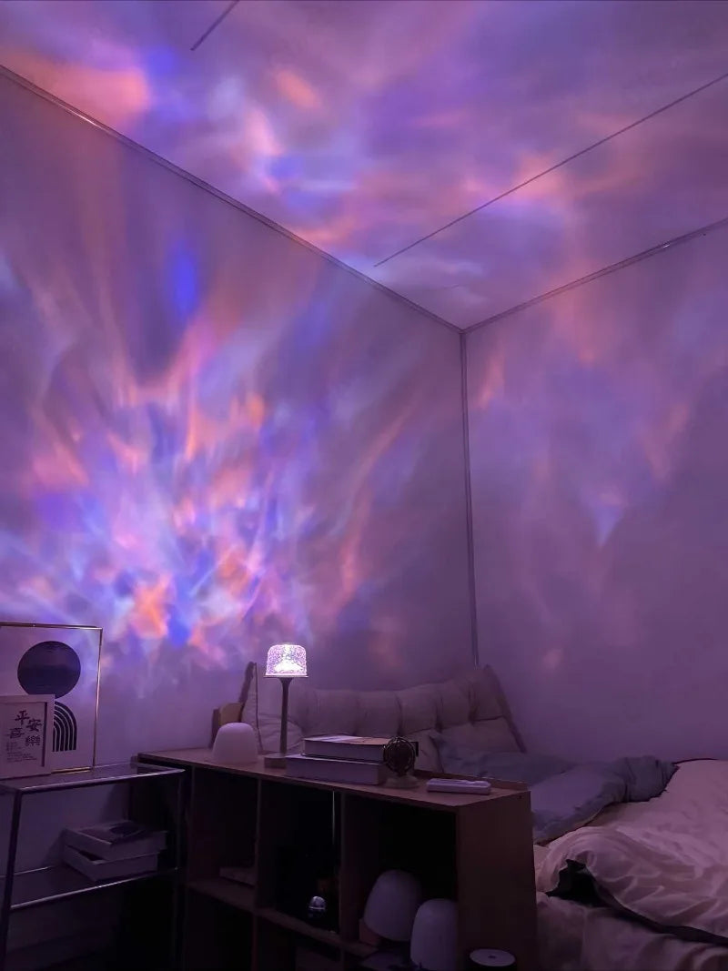 Lampe de chevet LED haute sur pied, effet vague d'eau, atmosphère romantique, cadeau pour couple, veilleuse de projection d'intérieur pour chambre à coucher