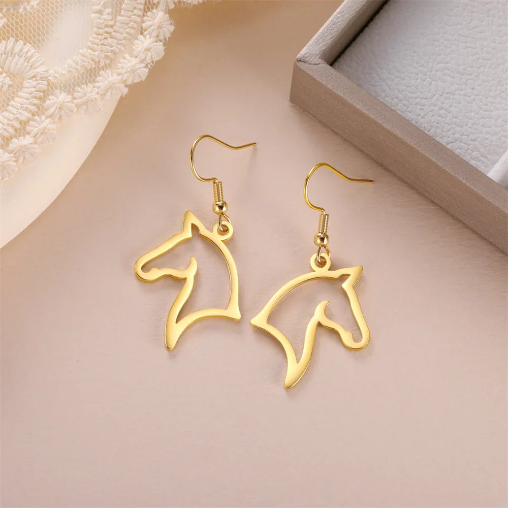 My Shape Boucles d'oreilles tête de cheval pour femme, acier inoxydable, goutte de cheval, boucle d'oreille pendante, bijoux amoureux, cadeaux du Nouvel An