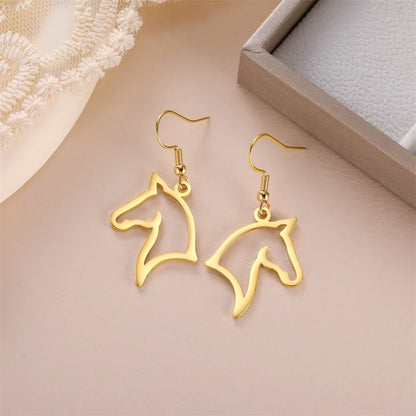 My Shape Boucles d'oreilles tête de cheval pour femme, acier inoxydable, goutte de cheval, boucle d'oreille pendante, bijoux amoureux, cadeaux du Nouvel An