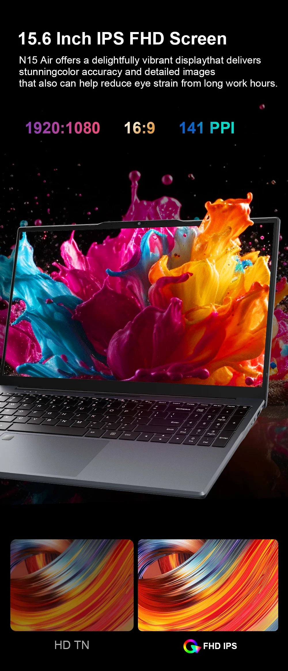 Ninkear N15 Air Laptop 15,6" IPS 1080P IPS Intel N95 3.4Ghz 16GB RAM 512GB SSD General Use Productivity Windows 11 pro Notebook