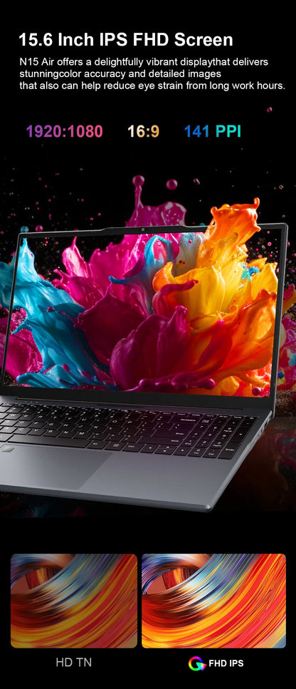 Ninkear N15 Air Laptop 15,6" IPS 1080P IPS Intel N95 3.4Ghz 16GB RAM 512GB SSD General Use Productivity Windows 11 pro Notebook