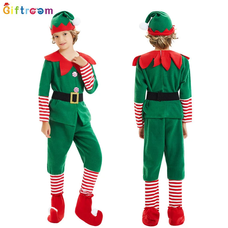 Children and adults Christmas elf costumes, Santa Claus costume sets, green elves, Halloween cosplay in 2026,