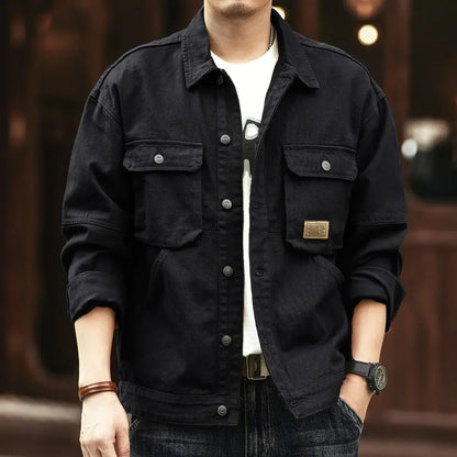 Cowboy Coat for Men Button Autumn Loose New In Denim Jackets Man Size L Japanese Retro Fashion Cowgirl Elatic Low Cost Clothing