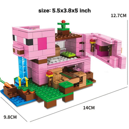 Jouet éducatif Bloc de construction Maison de cochon rose bricolage animal de dessin animé pour cadeau d'enfant
