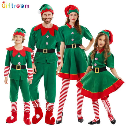 Children and adults Christmas elf costumes, Santa Claus costume sets, green elves, Halloween cosplay in 2026,
