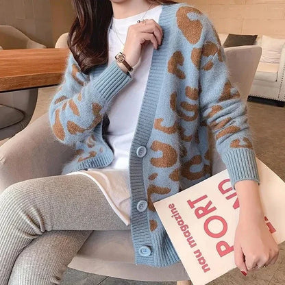 Women Winter Knit Sweater Coat V Neck Sheep Cardigans Christmas Sweaters Warm Knitted Sueter Mujer Loose Long Sleeve Jacket