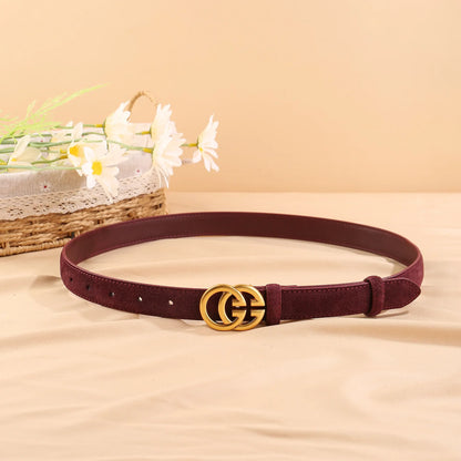 Ceinture en cuir de vache véritable noir pour femmes, boucle Double G, ceinture Slim réglable pour robes en jean et vêtements de bureau