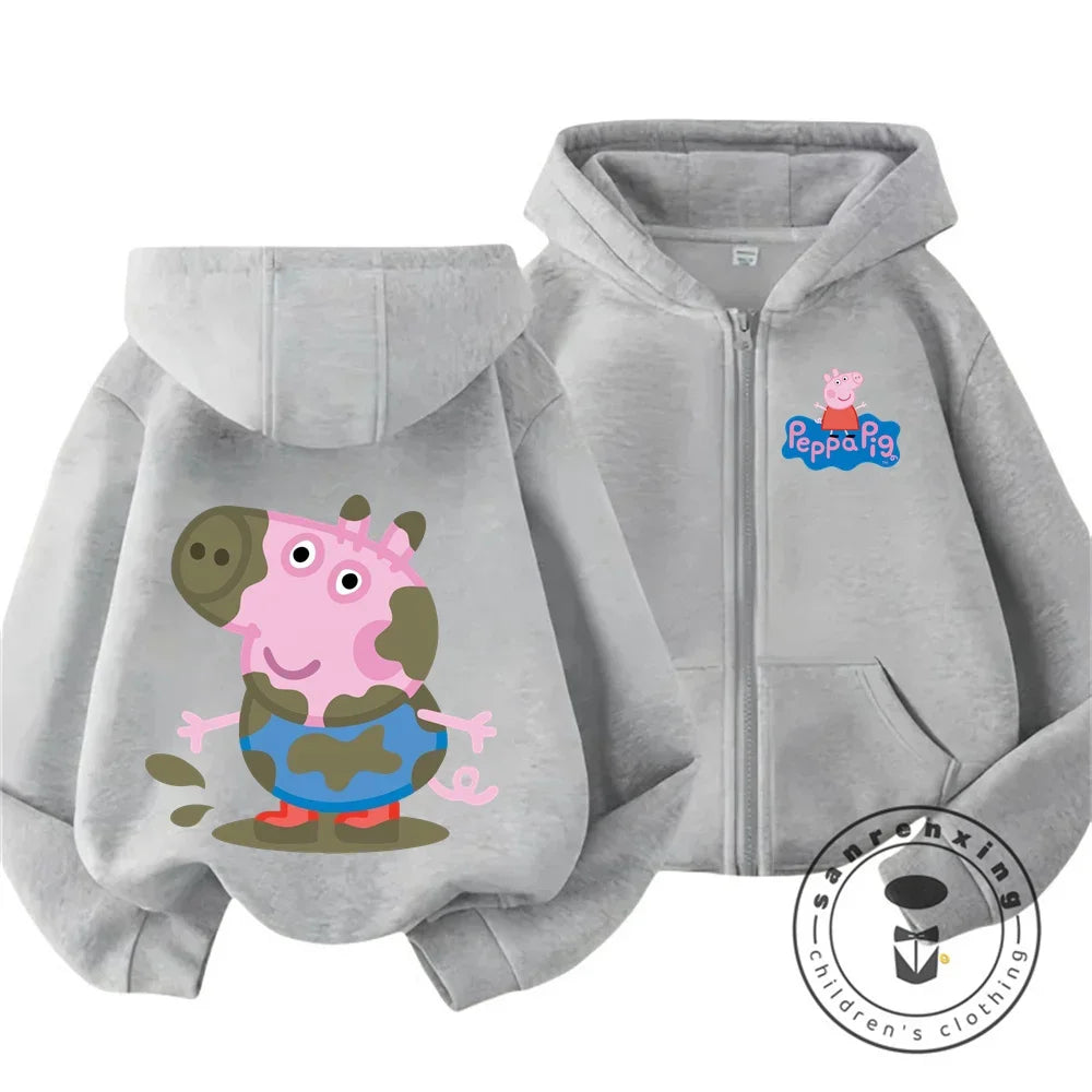 Sweat à capuche zippé Peppa Pig pour enfants, style dessin animé, pour garçons et filles de 3 à 14 ans