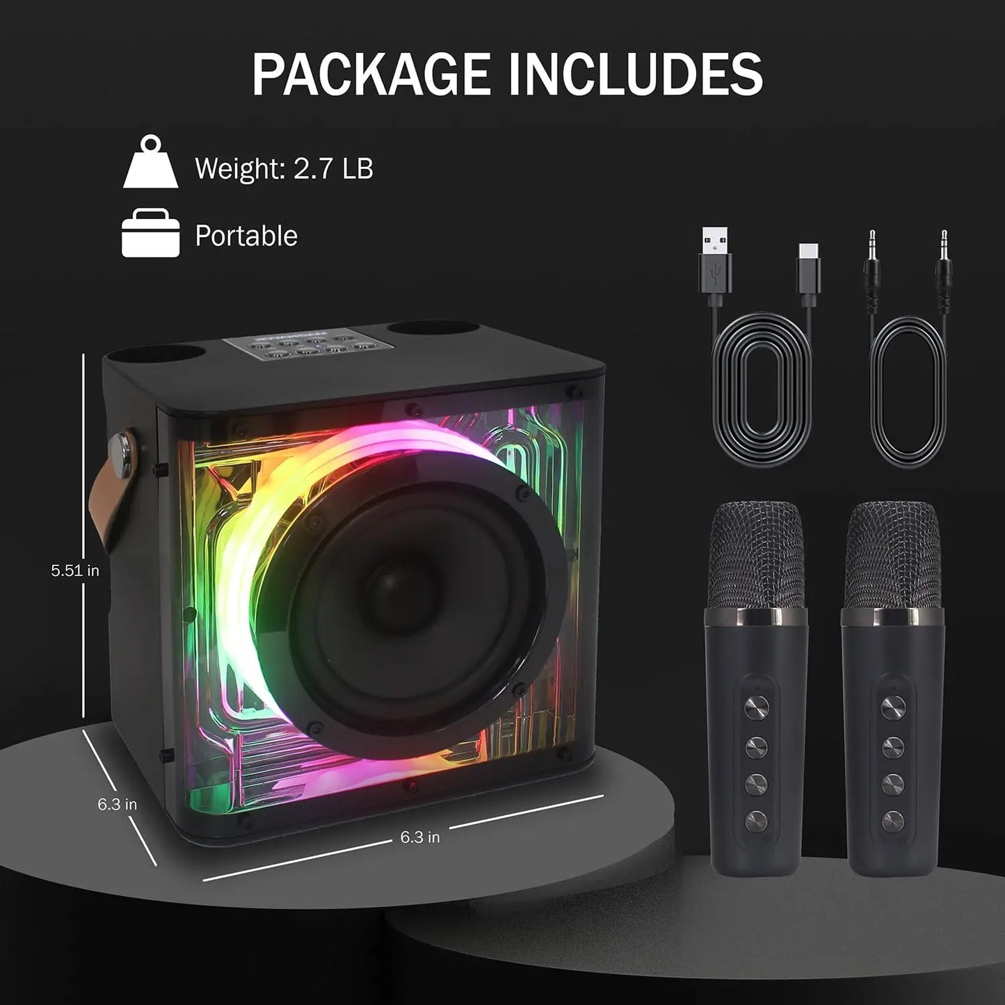 Wireless Karaoke Microphone, Dual Mics Bluetooth Speaker with RGB Lights, Portable Handheld Mic for Sing Along & Home KTV Fun!