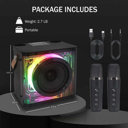 Wireless Karaoke Microphone, Dual Mics Bluetooth Speaker with RGB Lights, Portable Handheld Mic for Sing Along & Home KTV Fun!