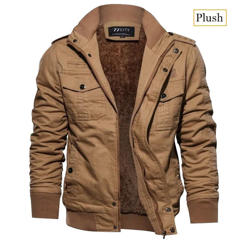 New Business Casual Jackets Man Winter Fleece Tactical Jacket Embroidery Windproof Multiple Pockets Outdoor Workwear Coat