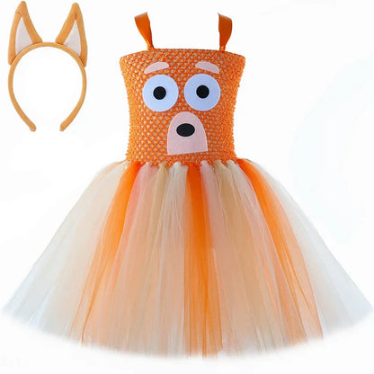 Costume Bingo Bluey pour filles, robe tutu chien de berger de dessin animé, costumes d'animaux chien chiot pour enfants, tout-petits, fête d'Halloween