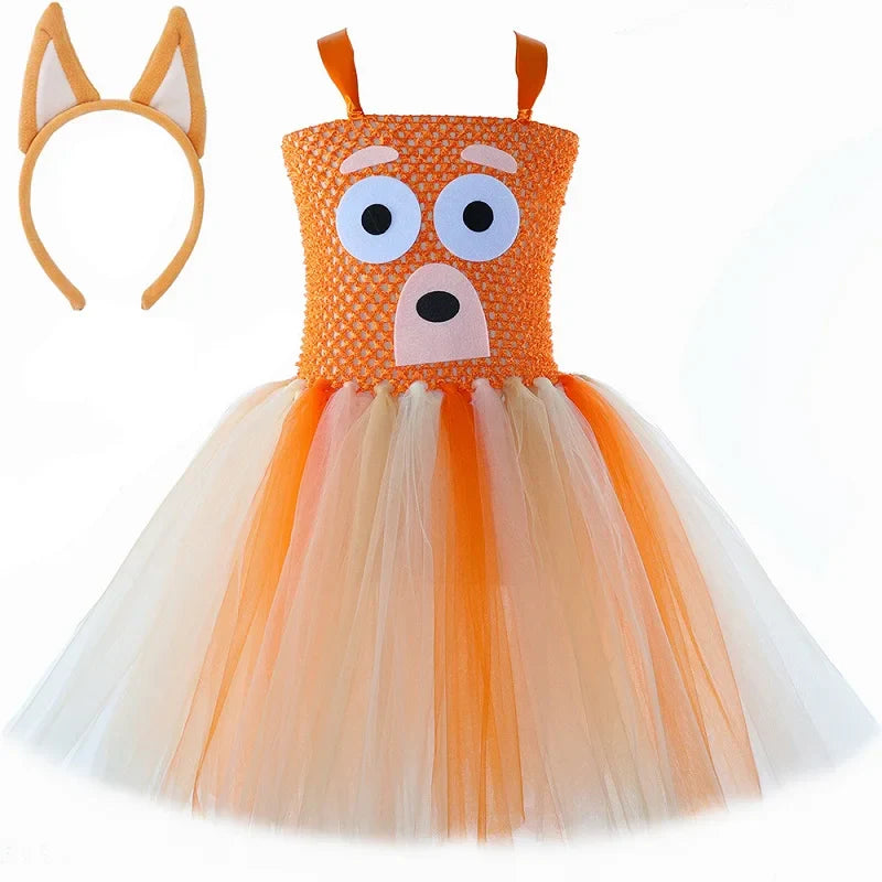 Costume Bingo Bluey pour filles, robe tutu chien de berger de dessin animé, costumes d'animaux chien chiot pour enfants, tout-petits, fête d'Halloween