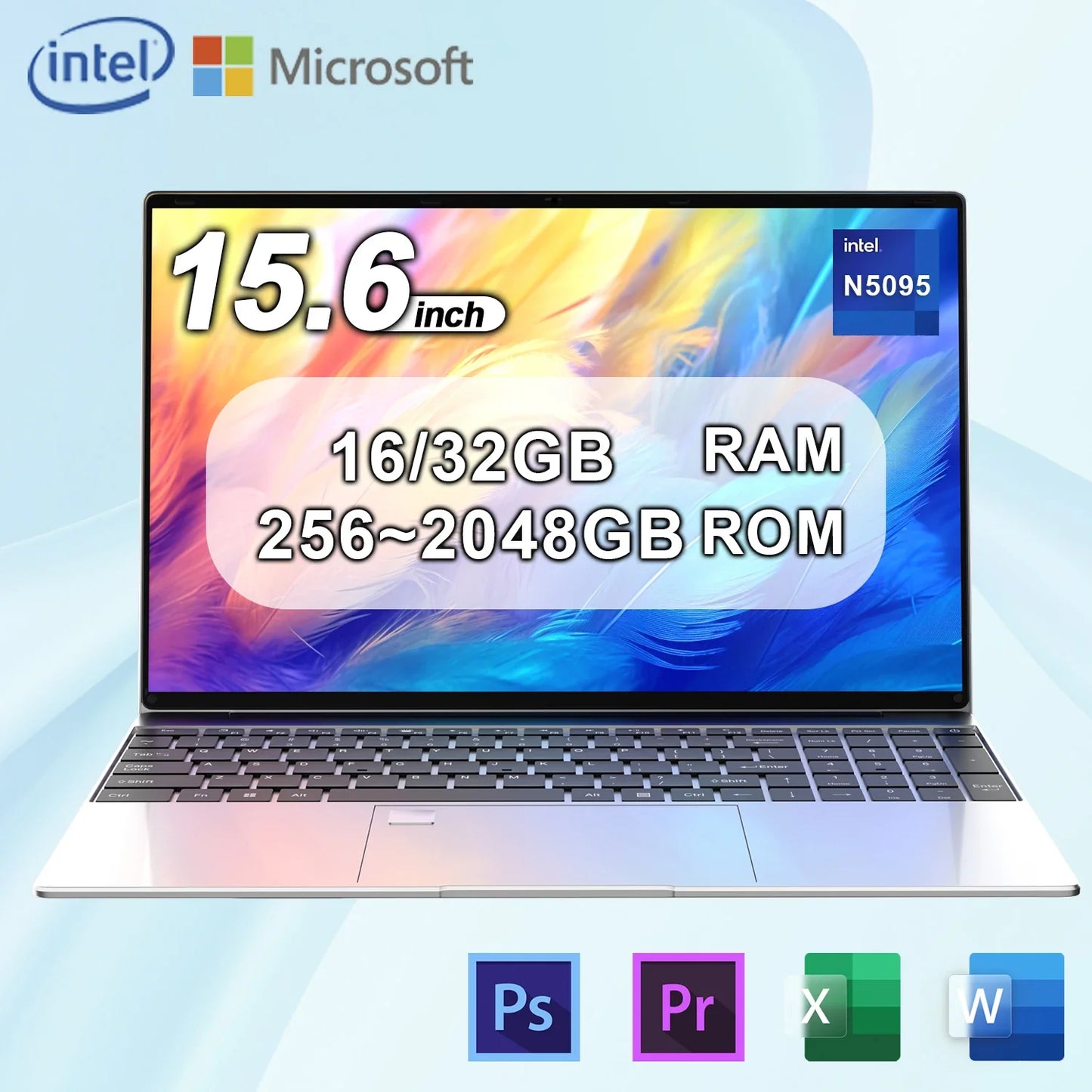 Nouvel ordinateur portable 15,6 pouces Windows 11 Pro N5095 1920x1080 32 Go+2048 Go Clavier rétroéclairé Ordinateur portable portable de bureau et de divertissement