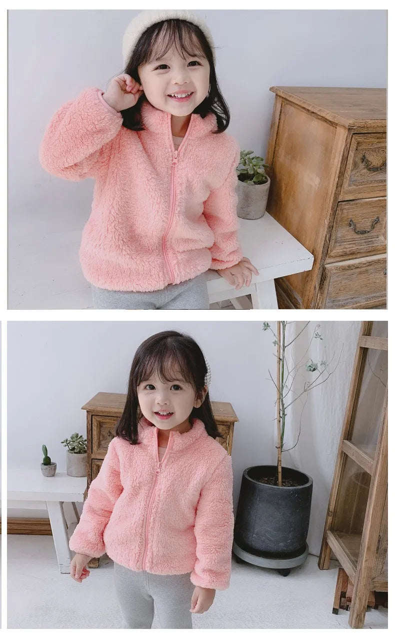 Manteau en peluche de couleur unie pour enfants, automne-hiver, chaud, pour bébés filles et garçons, veste décontractée, pardessus, vêtements pour enfants, vêtements d'extérieur pour tout-petits