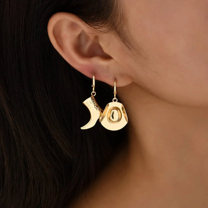 Boucles d'Oreilles Pendantes Asymétriques pour Cowgirl, Punk Goth Style, Cool Western Cowboy Hat Boot, Charms Or Plaqué Rock, Bijoux Accessoires