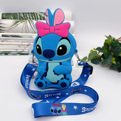 Cute Stitch & Angel Styling Silicone Coin Purse Cartoon Blue Pink Mini Wallet Crossbody Bag For Boys Girls Kawaii Accessories