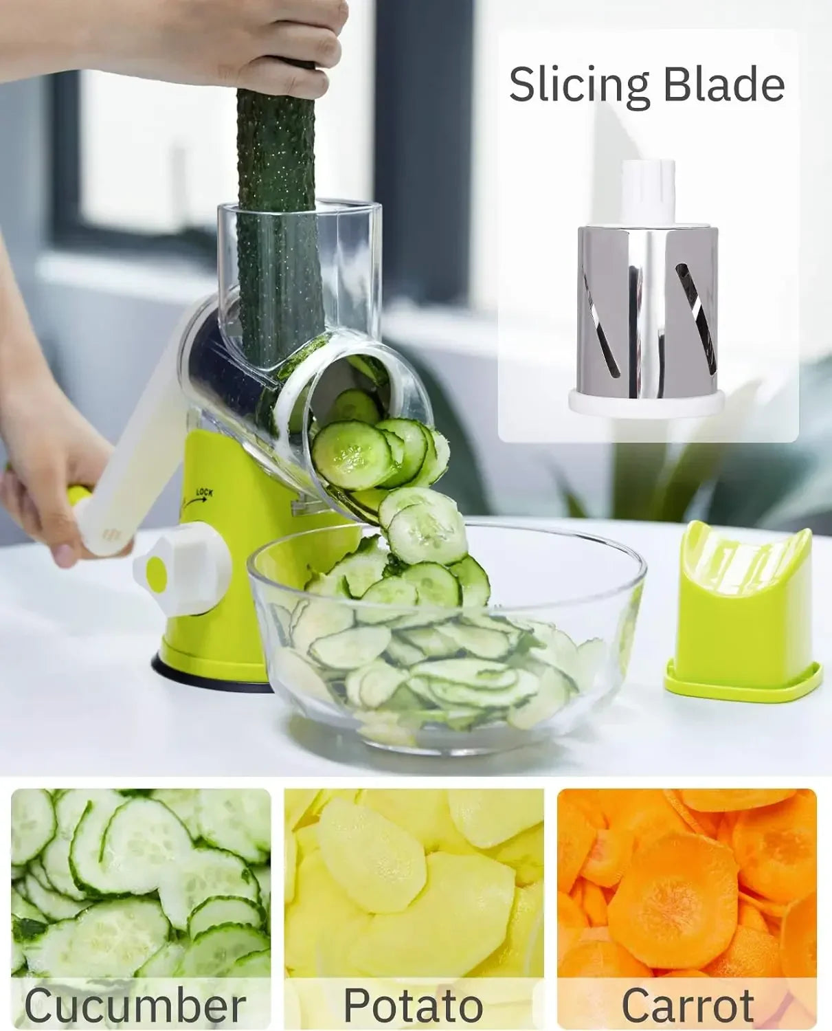 3in1 Vegetable Slicer Multifunctional Rotary Handheld Grater with 3 Sharp Rollers Vegetable Slicer Cheese Shredder Kitchen Tools