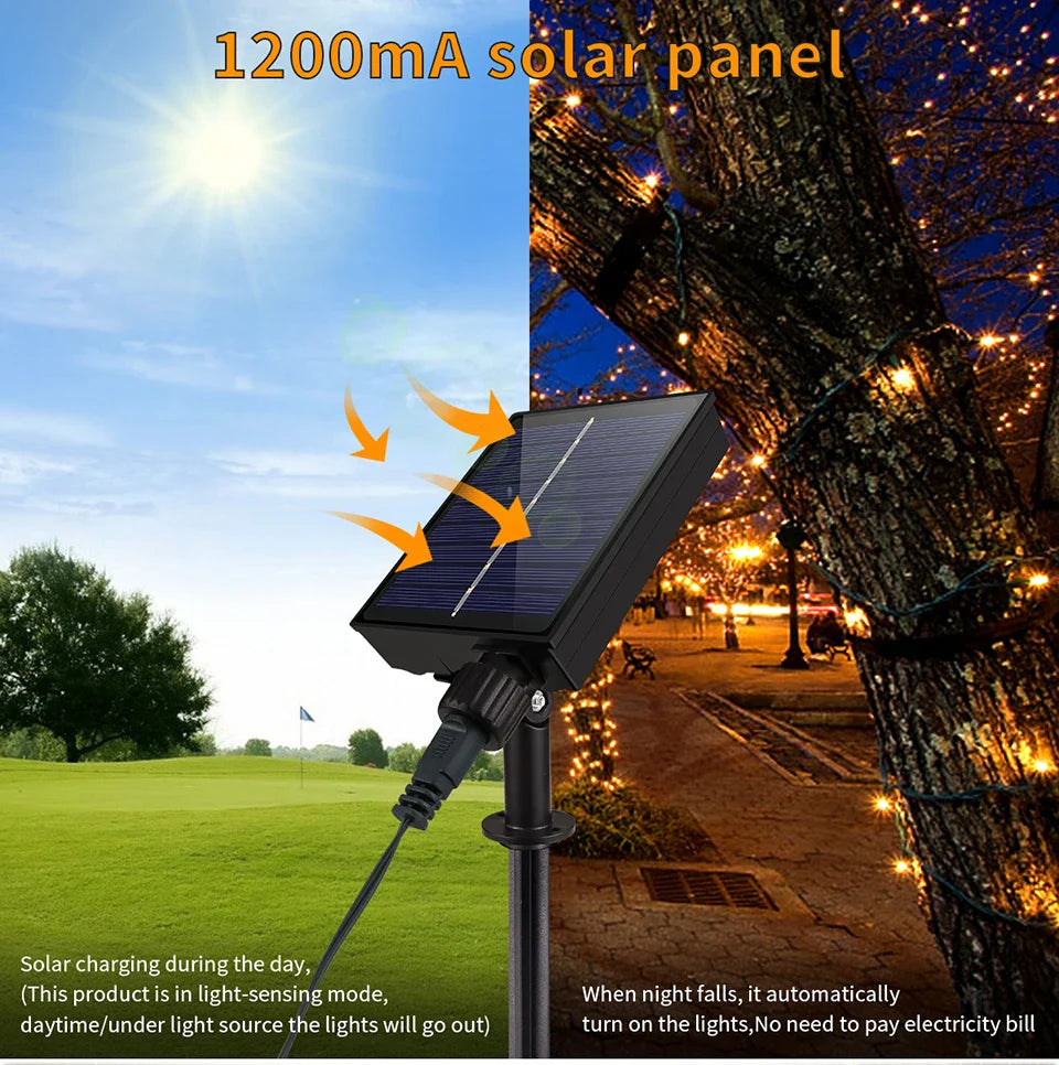 Energy Saving LED Outdoor Garden String Lights 10M 20M 30M 50M 100M Solar/EU/US Plug Charging LED Christmas Lawn Luminous Lamp