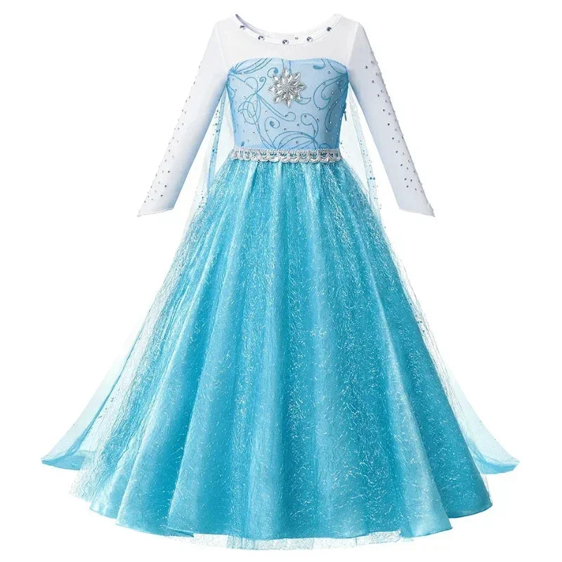 Elsa Dresses for Girls Princess Party Elsa Costume Snow Queen 2 Cosplay Elza Vestidos Hair Accessory Set Halloween Girls Clothes