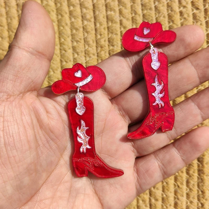 KUGUYS nouveau Cowgirl boucles d'oreilles pour femmes bijoux de mode mignon Cool Cowboy chapeau bottes boucles d'oreilles à la mode acrylique accessoire cadeau