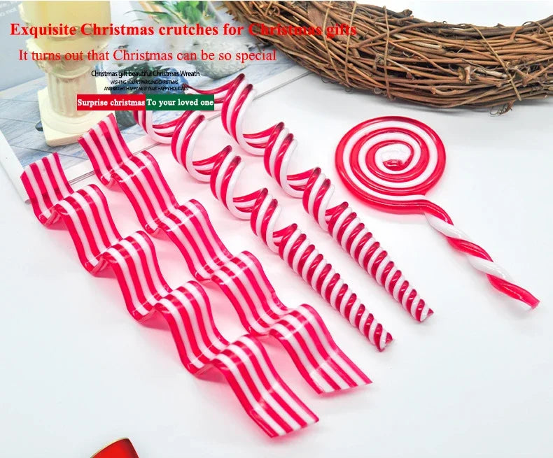 Cannes à bonbons de Noël en acrylique, pendentif béquille torsadé pour arbre de Noël, décorations de Noël pour le Nouvel An, ornements, cadeaux