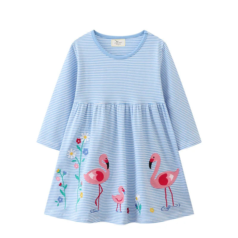 Jumping Meters Paint Brush Children's School Dresses With Pockets Pen Embroidery Long Sleeve Autumn Kids Preppy Style Dress