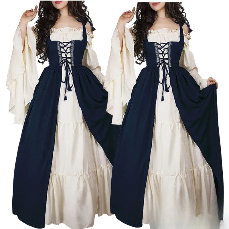 Medieval Cosplay Costume Women Long Sleeves Vintage Robe Fairy Elven Dress Renaissance Princess Court Dresses