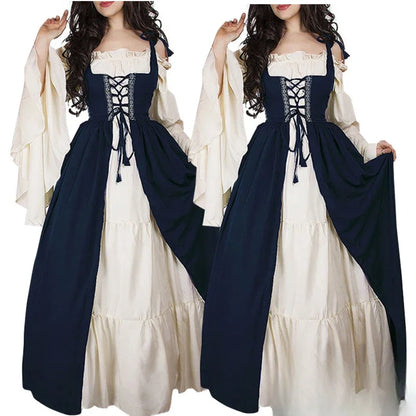 Medieval Cosplay Costume Women Long Sleeves Vintage Robe Fairy Elven Dress Renaissance Princess Court Dresses