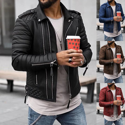 Nouvelles Vestes en cuir pour hommes Automne Hiver, Manteau en cuir matelassé de coton à fermeture éclair avec revers épaissi, Streetwear à la mode pour hommes