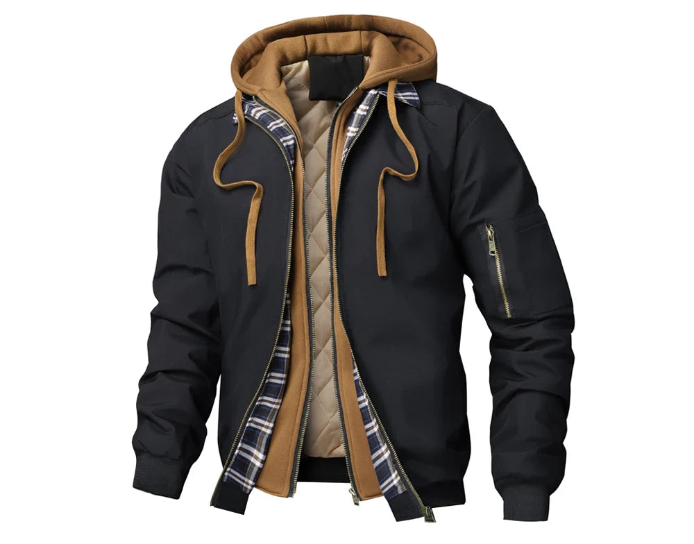 Autumn Winter Men's Warm Bomber Jacket Outdoor Man Thick Windbreaker Hiking Hooded Coats Men Thermal Sports Zipper Parkas Jacket