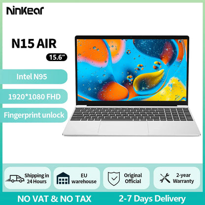 Ninkear Laptop N15 Air 15.6" FHD IPS 16GB DDR4 512GB SSD Intel N95 180° flip with Fingerprint Unlock Backlit Keyboard Windows 11
