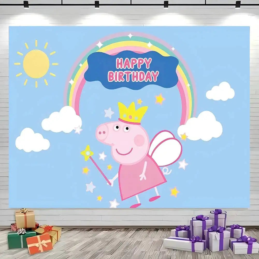 Arrière-plans de photographie mignons de Peppa Pig pour fête d'anniversaire d'enfants toiles de fond de portrait photo d'enfants