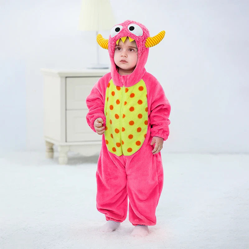Adorable Infant Dinosaur Costume Cozy Fleece Hooded Romper Halloween  Toddler Jumpsuit for Winter Warmth