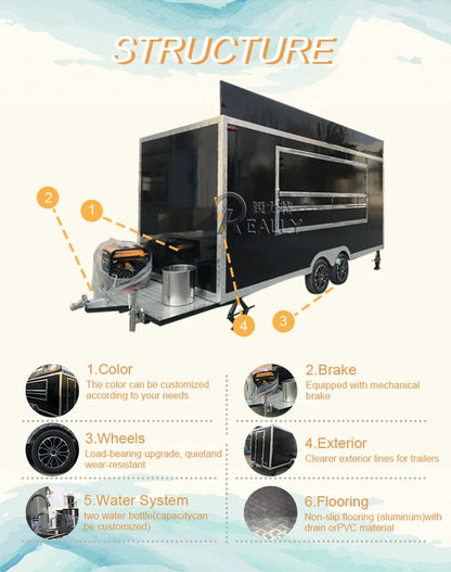 Camion de nourriture commercial en acier inoxydable pour collations, kiosque à café, cuisine mobile, camion de concession, remorque alimentaire à vendre