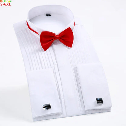 Chemise habillée blanche pour homme, simple boutonnage, manches longues, col carré, pour mariage/fête/spectacle, Camisa masculine, Chemise S-7XL 8XL