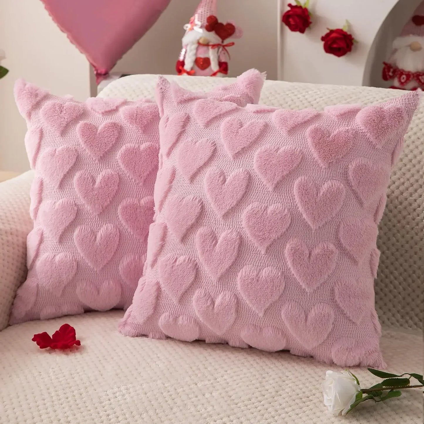 Housse de coussin en peluche pour la saint-valentin, avec coussin Jacquard brodé de cœur, pour décoration de canapé et de salon (oreiller non inclus)