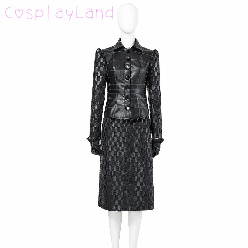 Cruella Costume Halloween Evil Queen Cosplay Outfit Black Fashion Lady Dresses Fancy Emma Formal Suit Jacket Skirt Gloves