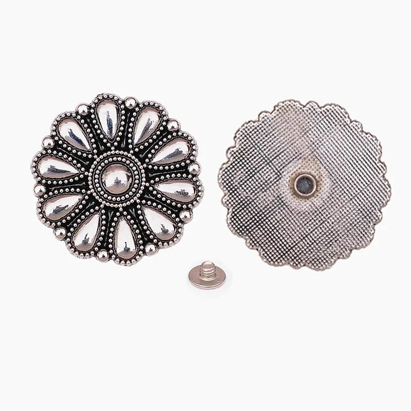 30mm Bright Silver Western Cowboy Horse Saddles Leathercraft Belt Bag Shoe Flower Conchos Buckle Screw Back Decoration Buttons