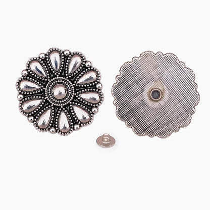 30mm Bright Silver Western Cowboy Horse Saddles Leathercraft Belt Bag Shoe Flower Conchos Buckle Screw Back Decoration Buttons